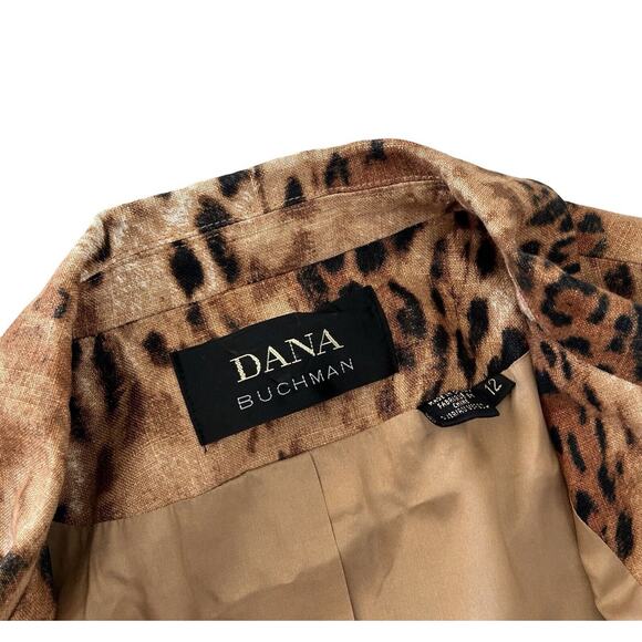 Dana Buchman Linen Jacket Womens Size 12 Brown Leopard Animal Print Full Zip - Picture 5 of 7